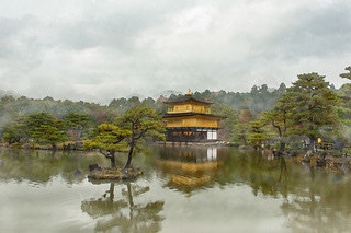 水彩風的金閣寺 日本京都