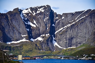 Bridge with spectacular mountain
